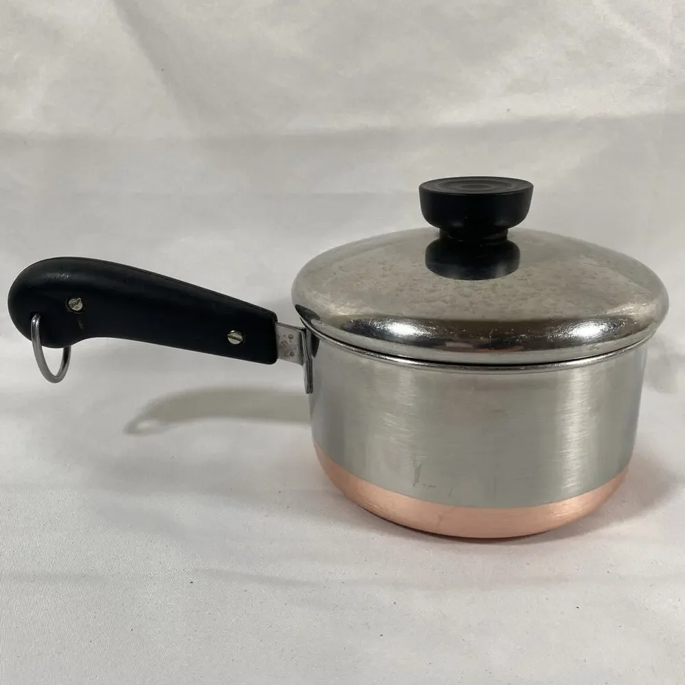 Revere Ware 1 Qt Copper Bottom Sauce Pan & Lid Stainless Steel pre1968 Riverside